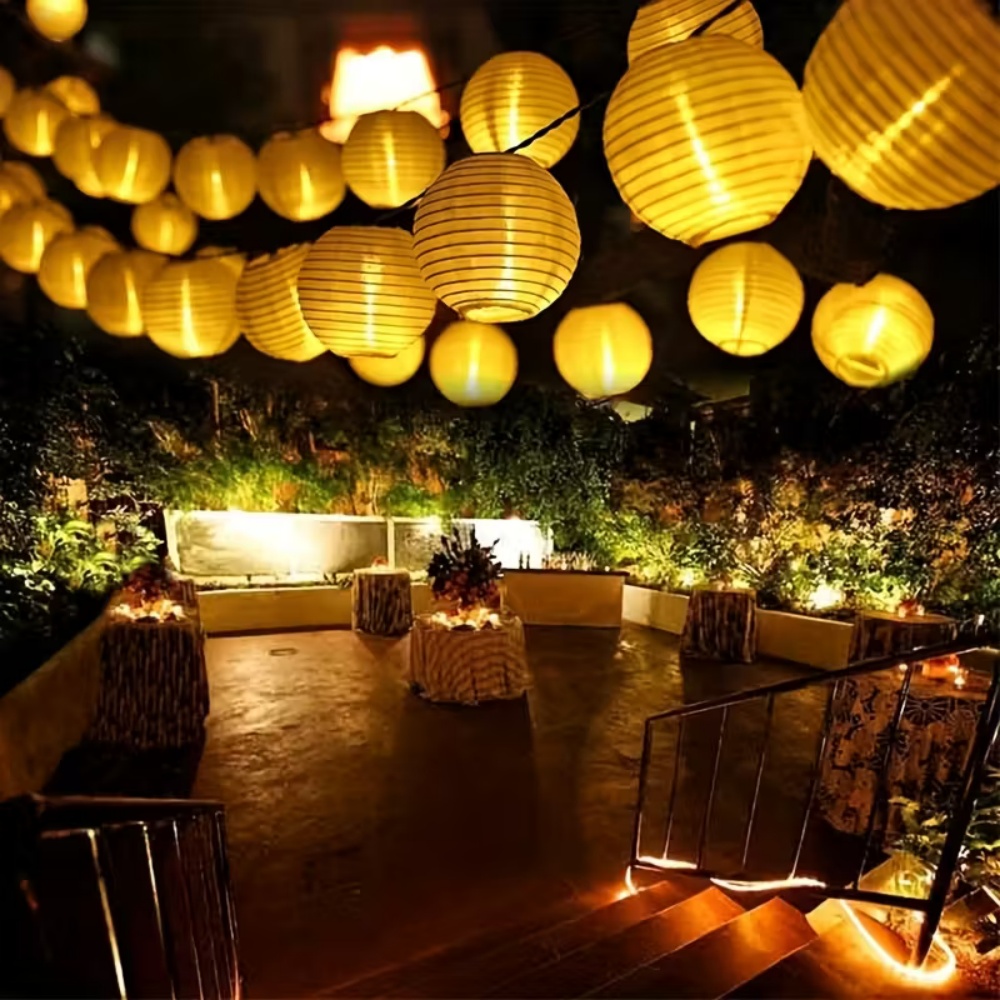 Lantern Paper Solar - 10LED/20LED Papieren Lantaarnslingerlichten, Batterij-aangedreven Feestverlichting voor
