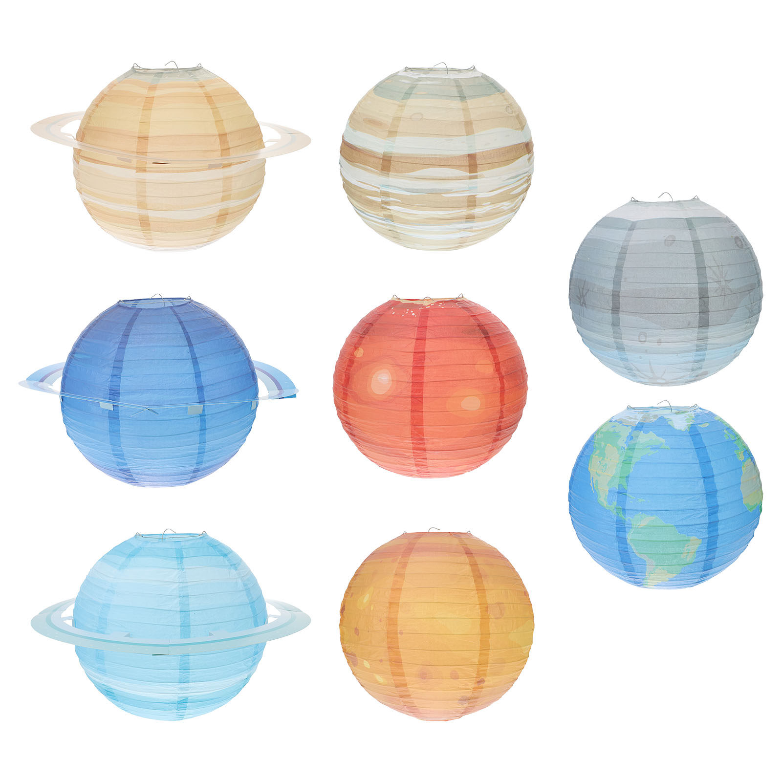 Lantern Paper Solar - 8 stuks lantaarns zonnestelsel ruimtevaart hangende