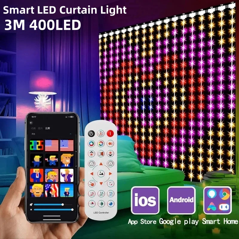 Fairy Light Curtain - 400LED slimme gordijnverlichting Bluetooth-app afstandsbediening DIY