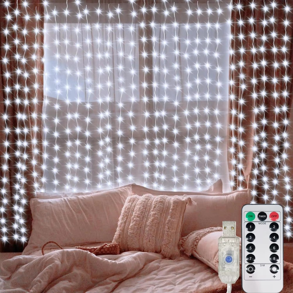 Fairy Light Curtain - LED-gordijnlichtslingers Garland USB Festoen Afstandsbediening Bruiloftsfeest