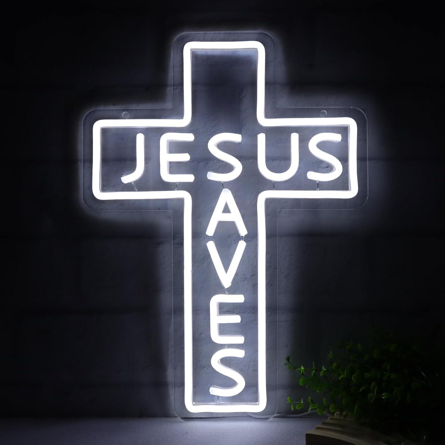 Lighting Decor Living Room - Jesus Saves Cross Neonborden USB Dimbare