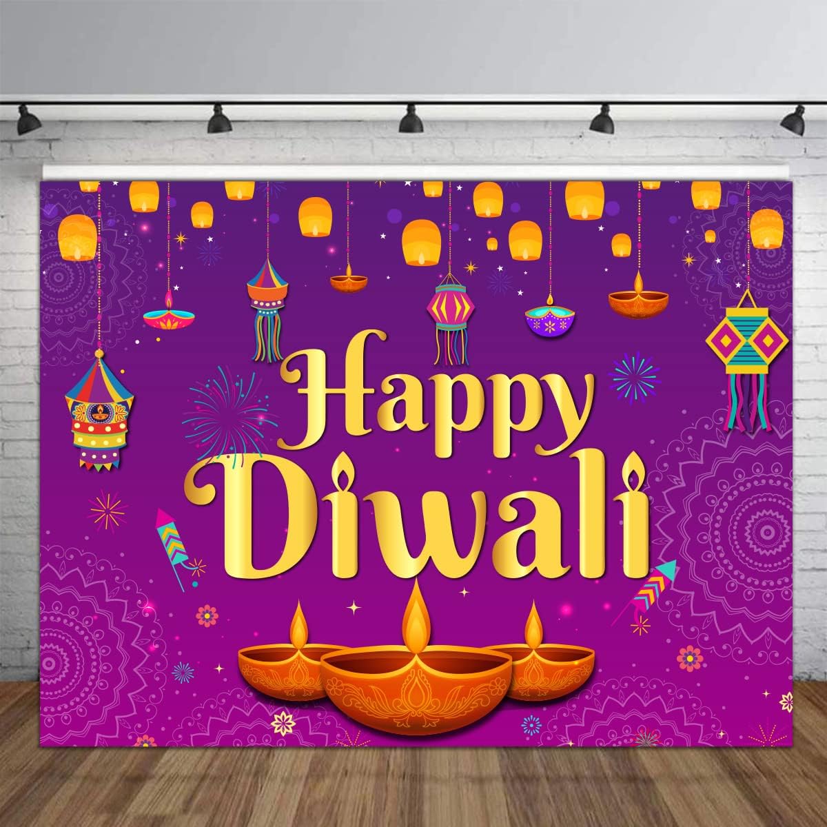 Decor Lighting India - Gelukkige Diwali Achtergrond 5x7ft Wandtapijt voor