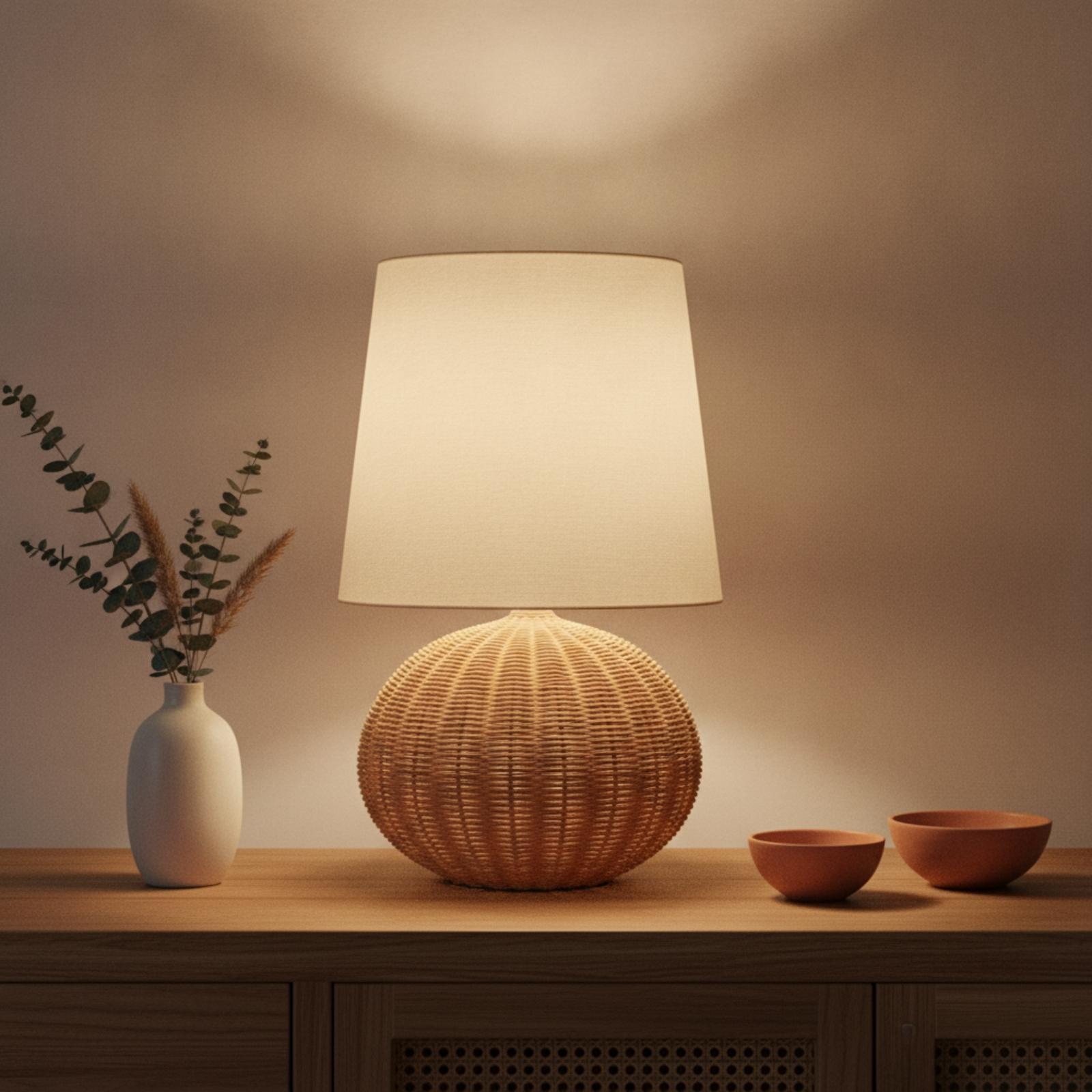 Bedlampje met rotan voet en st - Lighting Decor Living Room recensie en prijs