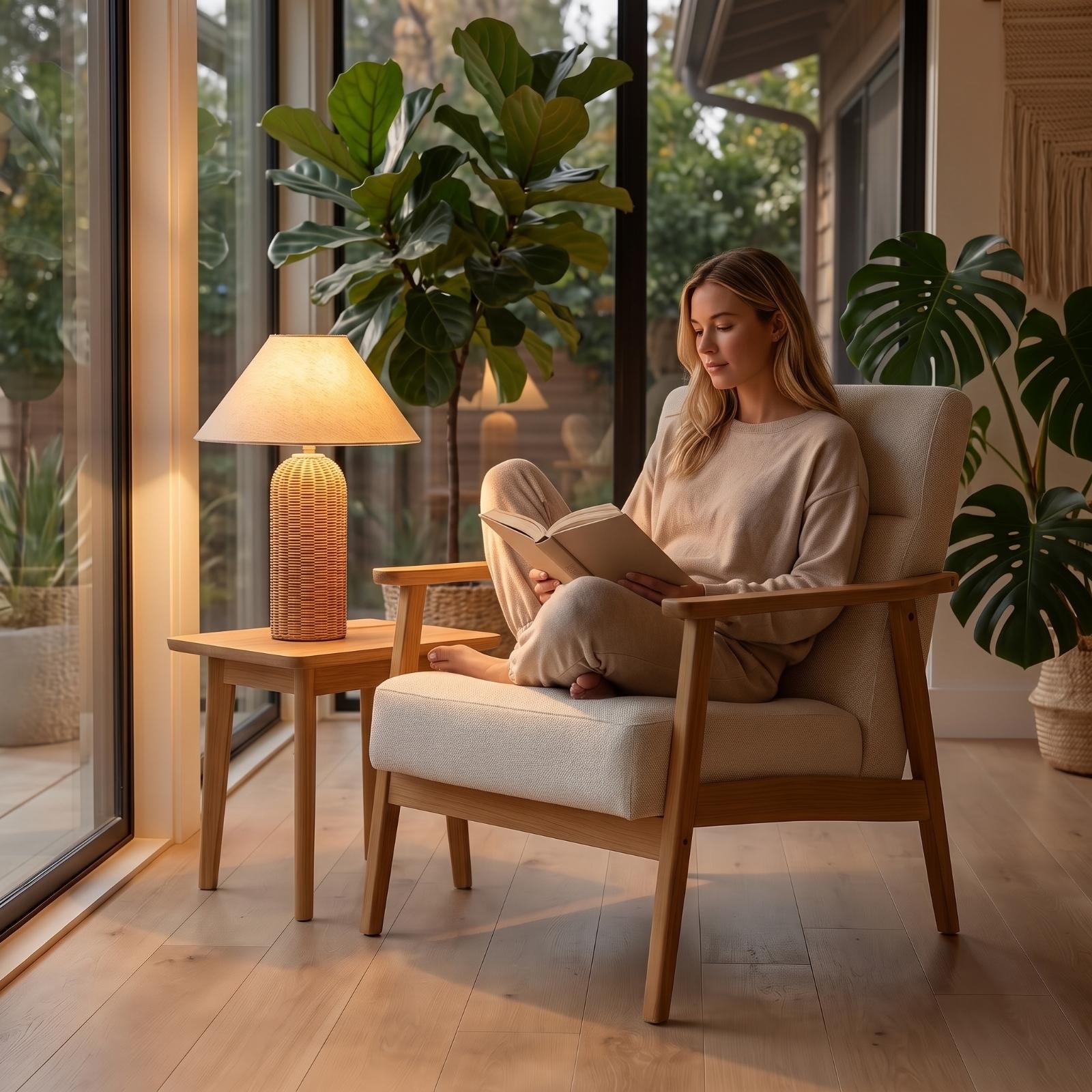 Bedlampje met rotan voet en st - Lighting Decor Living Room recensie en prijs